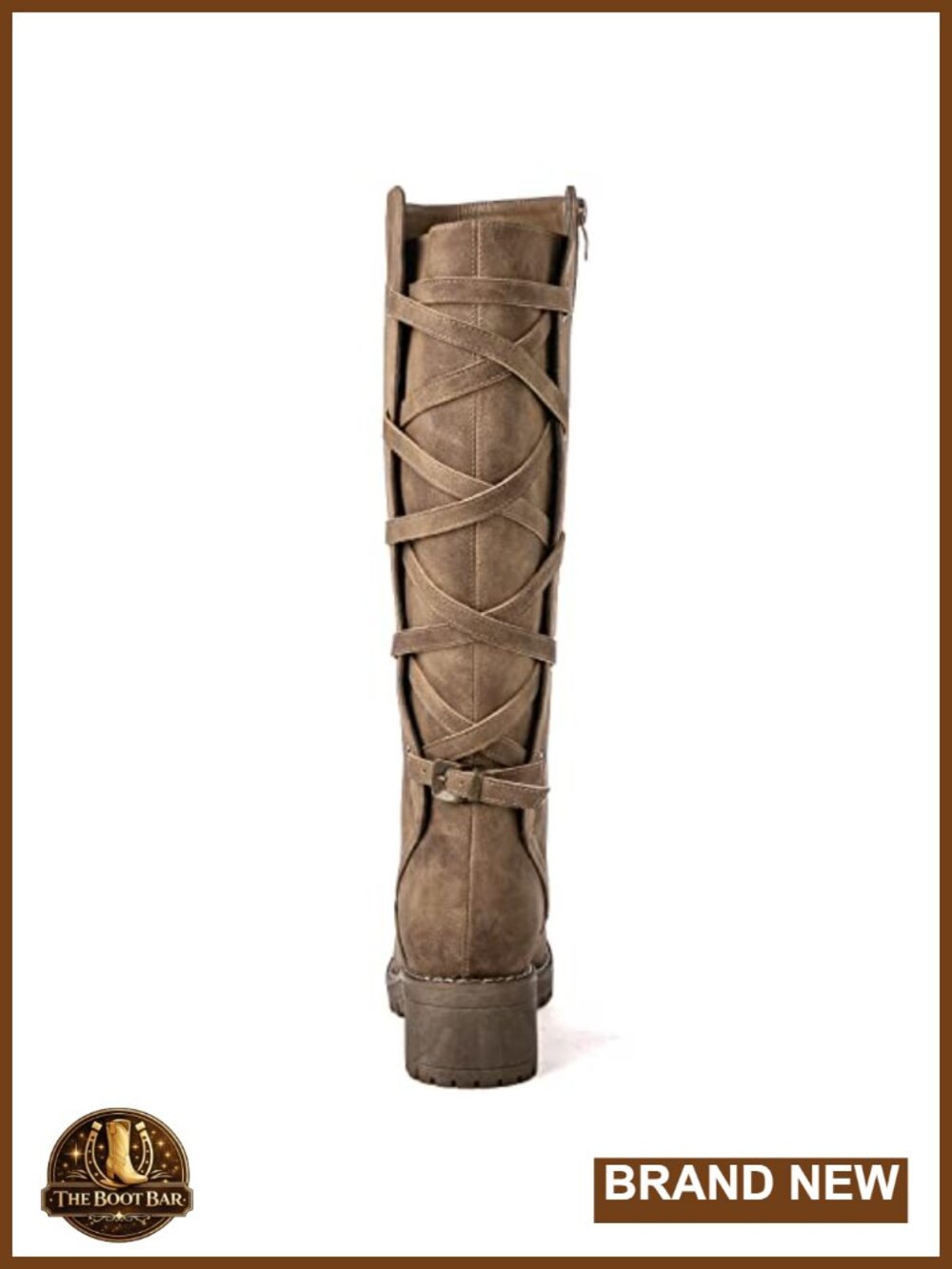 Knee High Motorcycle Boots Strappy Back Lace Up Faux Leather Zip Low Heel - Picture 4 of 6